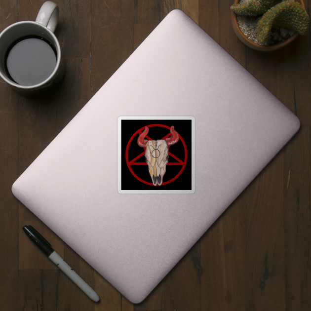 Cowskull red satanism pentagram by deadblackpony